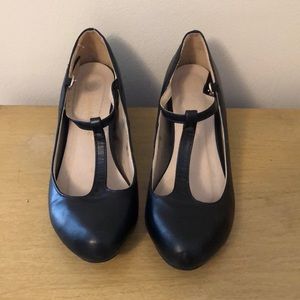 Black T-Strap Mary Jane Wedges